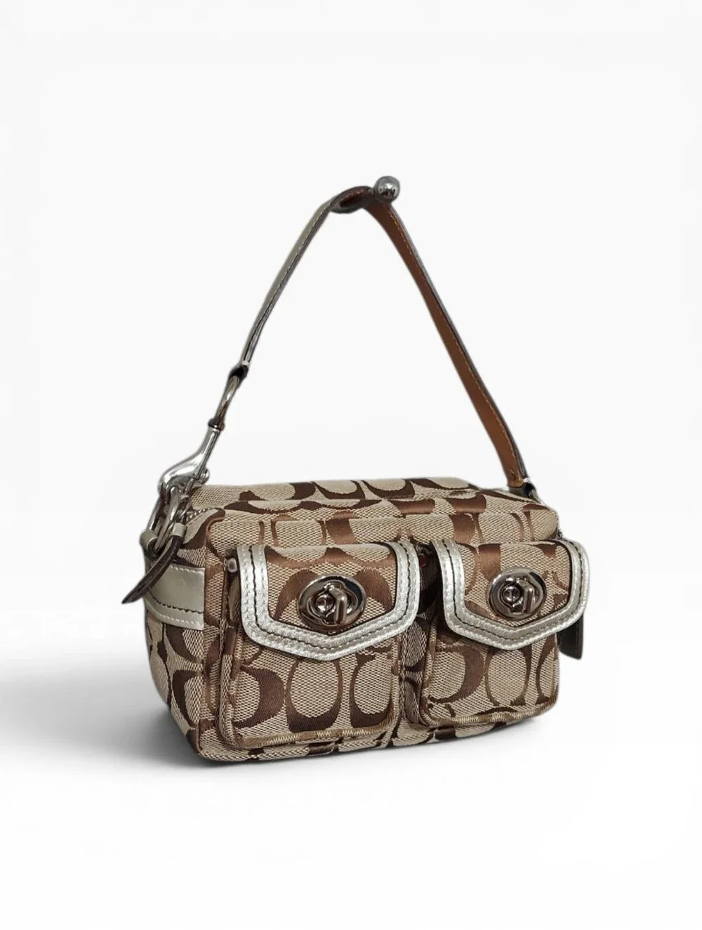 Like New Coach Legacy Signature Mini Double Turnlock Satchel W/ Chrome HW - Picture 4 of 10